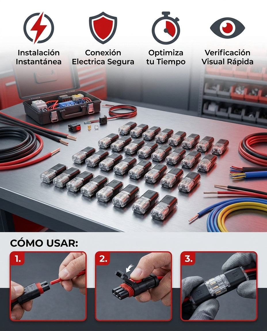 Conectores Cables x50 Unidades — BENEFICIOS Y MODO DE USO ILUSTRADO