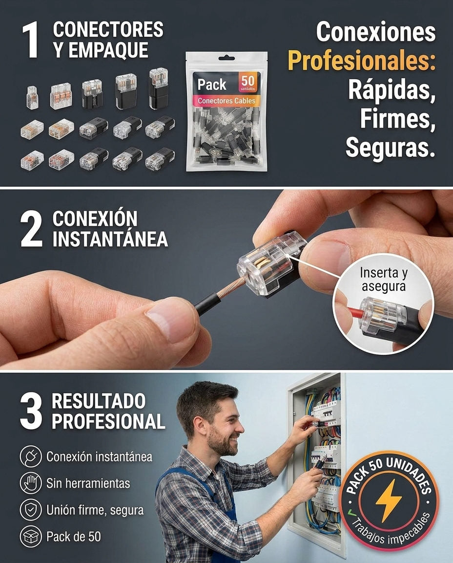 Pack 50 unidades Conectores Cables — COMPOSICIÓN Y MODO DE USO SIMPLIFICADO