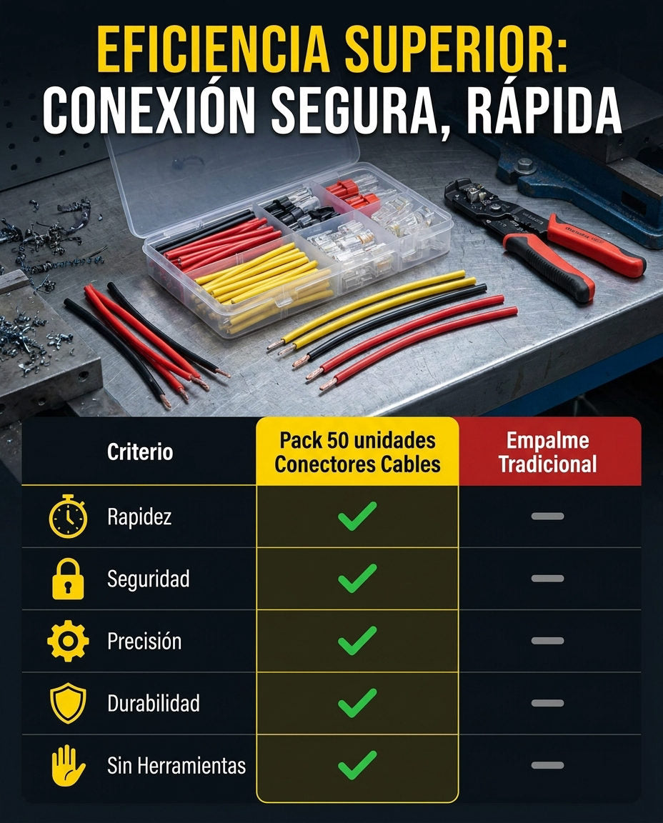 Pack 50 unidades Conectores Cables — DEMOSTRAR SUPERIORIDAD CON COMPARACIÓN