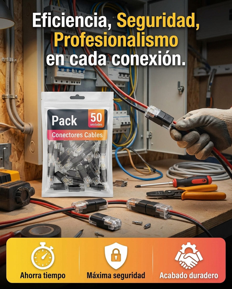 Pack 50 unidades Conectores Cables — REAFIRMACIÓN VISUAL DE BENEFICIOS